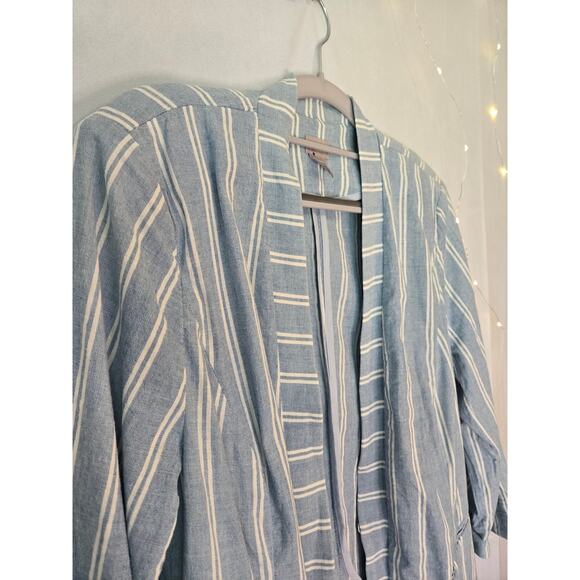 NWOT CHICO'S Cotton Blend Indigo Stripe Chambray Open Blazer Large Petite 12/14 - Picture 6 of 15